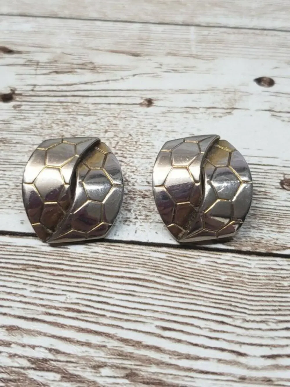 Vintage Trifari Clip On Earrings with Scale Pattern
